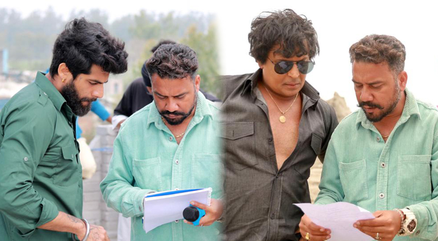 Director Simranjit Singh Hundal, Singga and Ranjha Vikram Singh on the set of Ziddi jatt Movie