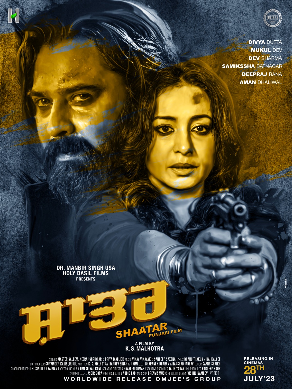 Shaatar movie poster featuring Mukul Dev and Divya Dutta